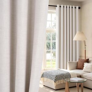 100% Blackout Shield Linen Blackout Curtains for Bedroom, Beige Grommet Curtains for Living Room, Thermal Insulated Room Darkening Drapes for Nursery, Fall Home Decor, 50" W x 84" L, 2 Panels
