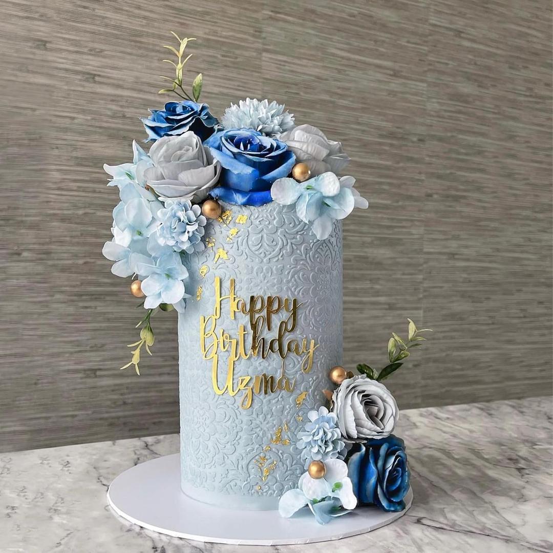 Boho Cake Toppers Blue Flower Cake Topper Artificial Rose hydrangea Cake Decorations for Women Girl Lady Birthday Party Wedding Baby Shower Boho Flower Theme Party Supplies 