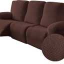 Genina Recliner Sofa Covers - Stretch Reclining Couch Covers with Stripe Jacquard - 3 Seat Cushion Slipcovers with Soft Fabric - Furniture Protector for Pet Kid (Chocolate)