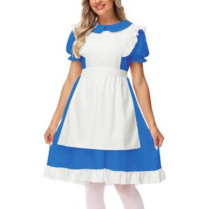 Women Bule White Costume with Apron Halloween Maid Princess Dresses, Size 8