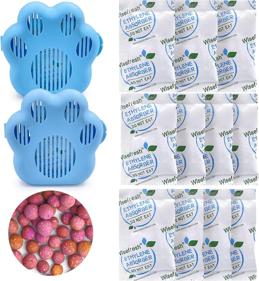 WiseFresh 5 Gram Ethylene Gas Absorber Packet, Vegetable & Fruit Fresh Produce Protector, Food Freshness Extender, Fresh Fruit Preserver, Vegetable Saver (5 Gram, 30Pcs+2 Canisters)