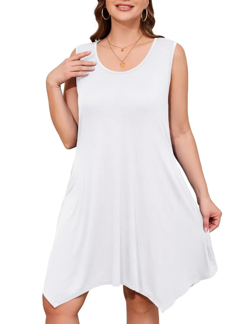 Johnny Plus Size Summer Dresses for Womens Sleeveless Midi Sundress with Pockets Casual Loose Fitting Tank , Size XL