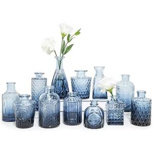 SUPMIND Glass Bud Vase Set of 12, Small Blue Flower Vases for Centerpieces in Bulk, Mini Vintage Vase for Wedding, Home,Table Decoration