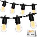 S14 LED Outdoor String Lights, IP65 Waterproof 48FT Outside Patio Lights, Edison Shatterproof Bulb Vintage Backyard Lights, Balcony, Deck, Garden Lights