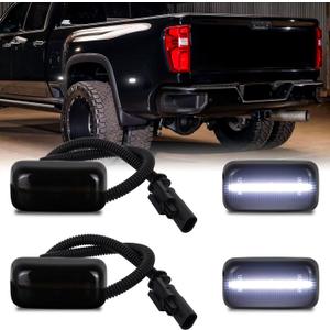 LED Dually Fender Side Marker Lights For 2015-2025 Chevy Silverado GMC Sierra 2500HD 3500HD White Dual Rear Wheel Truck Bed Marker Lamps, Smoked Lens 4PCS