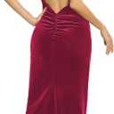 Capuffy Women Backless Velvet Maxi Dress Back Slit Ruched Bodycon Formal Dress High Neck Cocktail Party Dress 091 (Small, Rose Red)