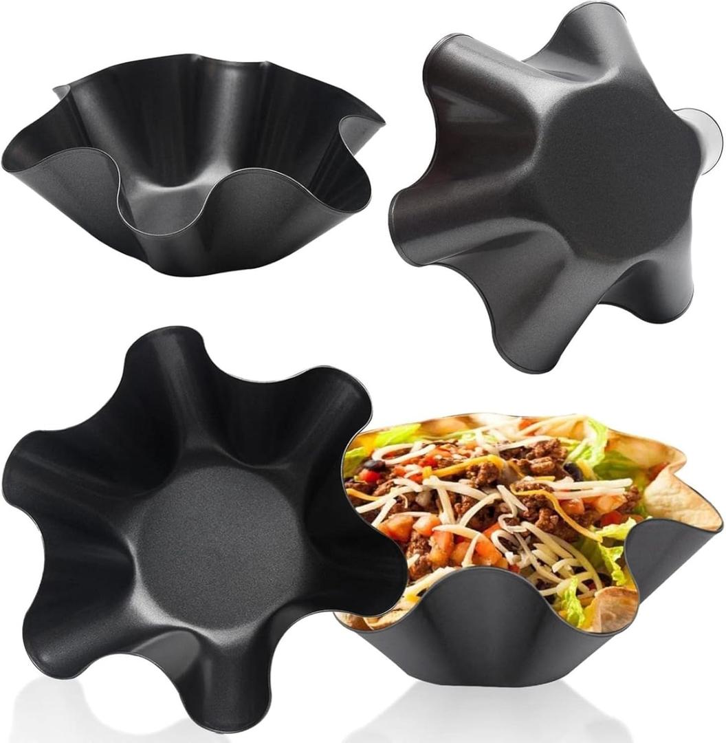 Tortilla Pan Set - Nonstick Large Taco Shell Bowl, Carbon Steel Tortilla Maker, Tostada Shell Pans for Baking and Frying 16.5x7.5x6cm (4PCS)