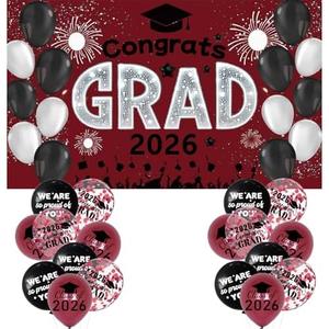 Maroon White Graduation Decorations Class of 2026 Banner