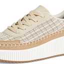 LUCKY STEP Women's Platform Sneakers Rhinestone Fashion Chunky Casual Sparkly Retro Braided Walking Shoes (9, Beige/Brown Mesh)