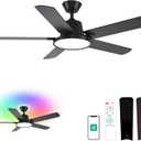 Orison Ceiling Fans with Lights, 52 inch Low Profile Ceiling Fan with RGB Backlight, Flush Mount Ceiling Fan with Remote and App Control,White Bedroom Fan, 6 Speeds, 5 Reversible Blades (Black RGB)