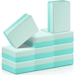 Liliful 10 Pcs Yoga Blocks Bulk Eva Foam Exercise Yoga Brick Soft Non Slip Surface Foam Blocks High Density Yoga Accessories for Workout Stability Balance Deepen Stretches Pilates 9''x6''x3''(Green)