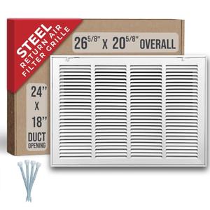 Fits 24x18 Duct Opening | Steel Return Air Filter Grille by Handua [Removable Door] for 1-inch Filters | Vent Cover Grill | White | HVAC Cold Air Intake Grille | Out Dim: 26 5/8"W X 20 5/8"H