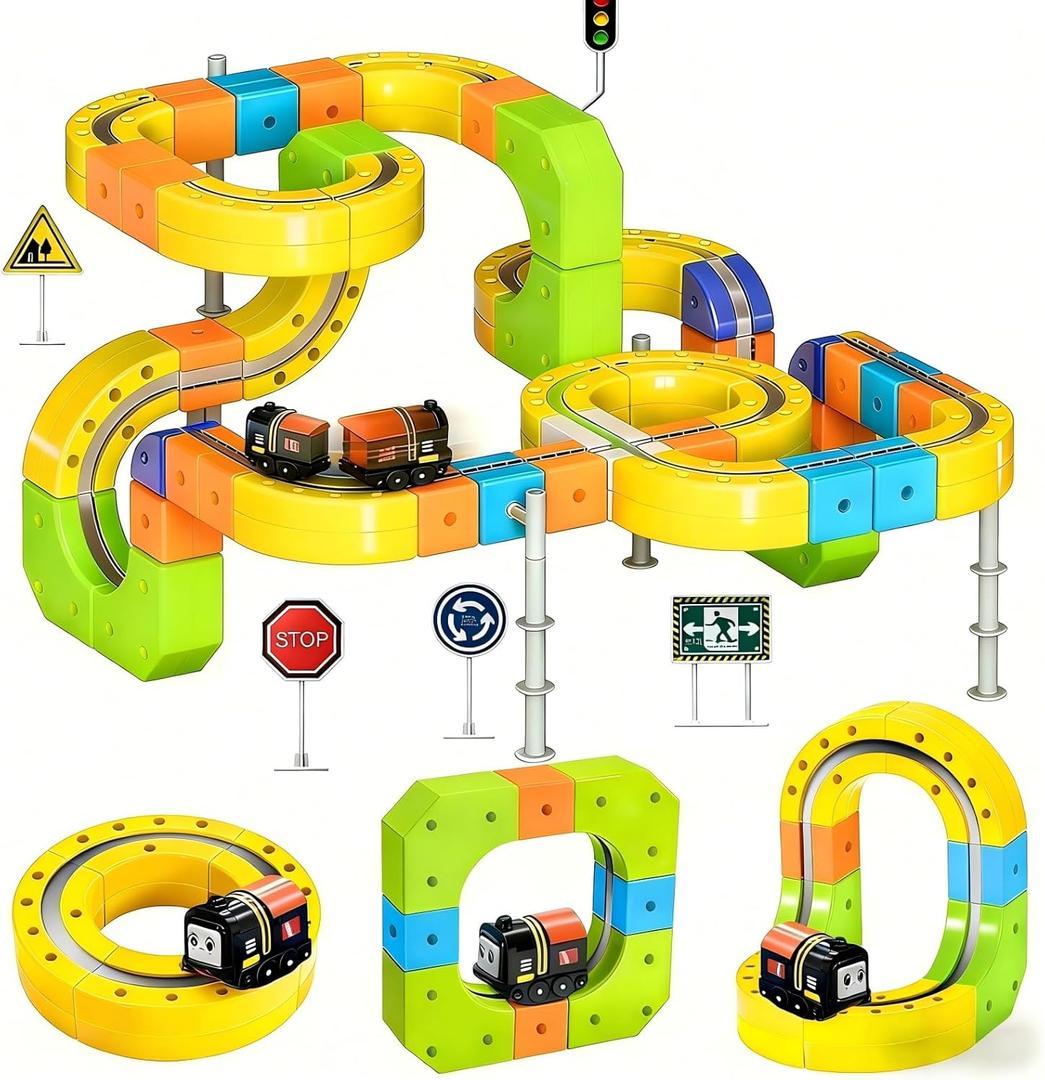 3D Gravity-Defying Electric Magnetic Train Set  105PCS Modular Reconfigurable Race Track Kit, STEM Educational Building Toy for Kids 3-12, Safe & Durable for Boys Girls