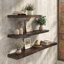 Floating Shelves Set of 2, Solid Elm Wood Wall Shelves 32 Inch - Invisible Bracket Mount for Living Room, Bedroom, Kitchen, Bathroom - Natural