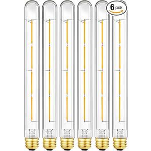 LED Tubular Light Bulbs,E26 Dimmable Long Led Bulbs,6W Equal 60 Watt, 3000K Soft White,11.8in Led Edison Tube Bulb,T10 Clear Glass Cover,6Pack LED Tubular Light Bulbs,E26 Dimmable Long Led Bulbs,6W Equal 60 Watt, 3000K Soft White,11.8in Led Edison Tube Bulb,T10 Clear Glass Cover,6Pack