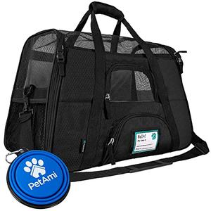 PetAmi Airline Approved Pet Carrier for Cats & Small Dogs, Soft Sided TSA Travel Carrier Bag with Sherpa Bed, Breathable Mesh Ventilation, Collapsible Bowl, Fits Under Seat, Up to 18 lbs, Large Black