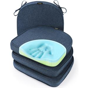 SUNROX Gel Memory Foam Chair Cushions, FadeShield Water-, Stain-Resistant Durable Reversible Seat Cushion Pads with Ties for Indoor/Outdoor Kitchen Dining Office, 19"x19", Set of 4, Heather Indigo