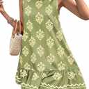 BLENCOT Womens Boho Dress Sleeveless Ruffle Mini Summer Vacation Casual Dresses (Green, L)