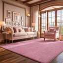Area Rug for Living Room, Non-Slip Rugs for Girls's Bedroom, 7x10Ft Washable Carpet with Memory Foam for Kids's Room Office Dining Room Farmhouse,Pink and White