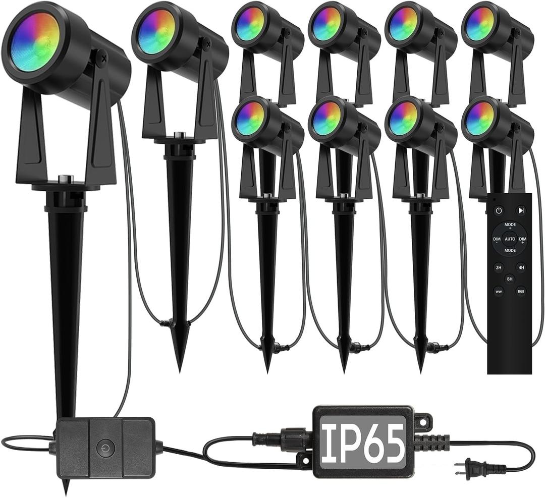 SUNTHIN Outdoor Landscape Lighting with Remote, RGBW Color Changing Spot Uplights,10 Pack