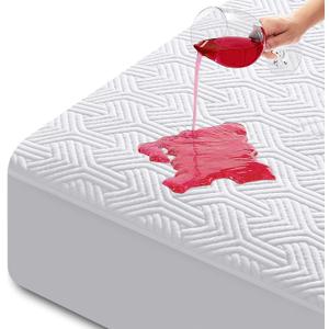 HYLEORY California King Size Waterproof Mattress Protector - White Cooling Bamboo-Viscose Mattress Pad Cover, Breathable Soft 3D Air Fabric, Noiseless Washable Fitted Sheet with Deep Pocket Up to 21"