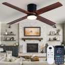 Coolwind 52 Inch Walnut Solid Wood Flush Mount Ceiling Fan with Light, Medium