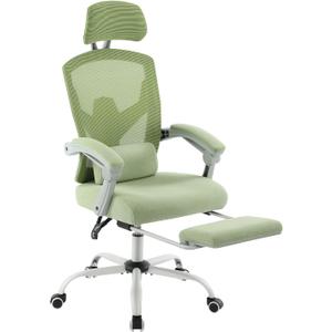 DUMOS Office Desk Chair with Footrest Ergonomic Gaming Chair for Adults Computer Mesh, Lumbar Support,Swivel Reclining with Headrest, Comfy Armrest for Home, Office, Work, Study, Light Green (46.75"-50.75" H x 18.75"-22.75" W x 16.34" D)