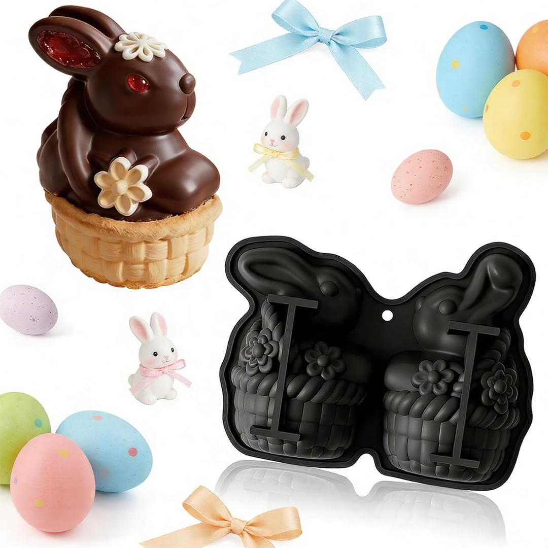 2 x Easter Bunny Molds Silicone Bunny Cake Pan Easter Silicone Molds for Chocolate Candy Jelly Soap Candle Mold DIY Crafts