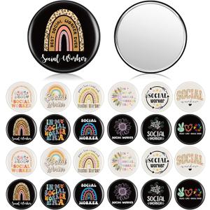 Chunful 24 Pcs Social Worker Appreciation Gifts Bulk for Women Inspirational Compact Mirror, Round Portable Pocket Mirror, Social Worker Gifts for Employee, Nurses, Teachers, Caregivers