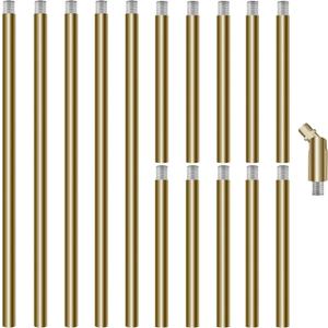M10 Threaded Extension Poles, 5 PCS 12-inch & 10 PCS 6-inch Lighting Fixture Downrods Stems & 180 Degrees Sloped Ceiling Adapter Kits for Pendant Light, Island Lighting, Chandeliers (Brass)