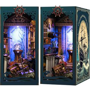 Book Nook Kits for Adults - Ocean Mystery 3D Puzzle with LED | Pirate Shipwreck Diorama & Seashell Decor | Unique Gifts for Adventure Lovers (Blue)