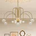 Mid Century Gold Sputnik Chandelier 12 Lights Modern Large L52 Clear Glass Globe Pendant Light Fixture for High Ceiling Foyer Staircase Living Dining Room