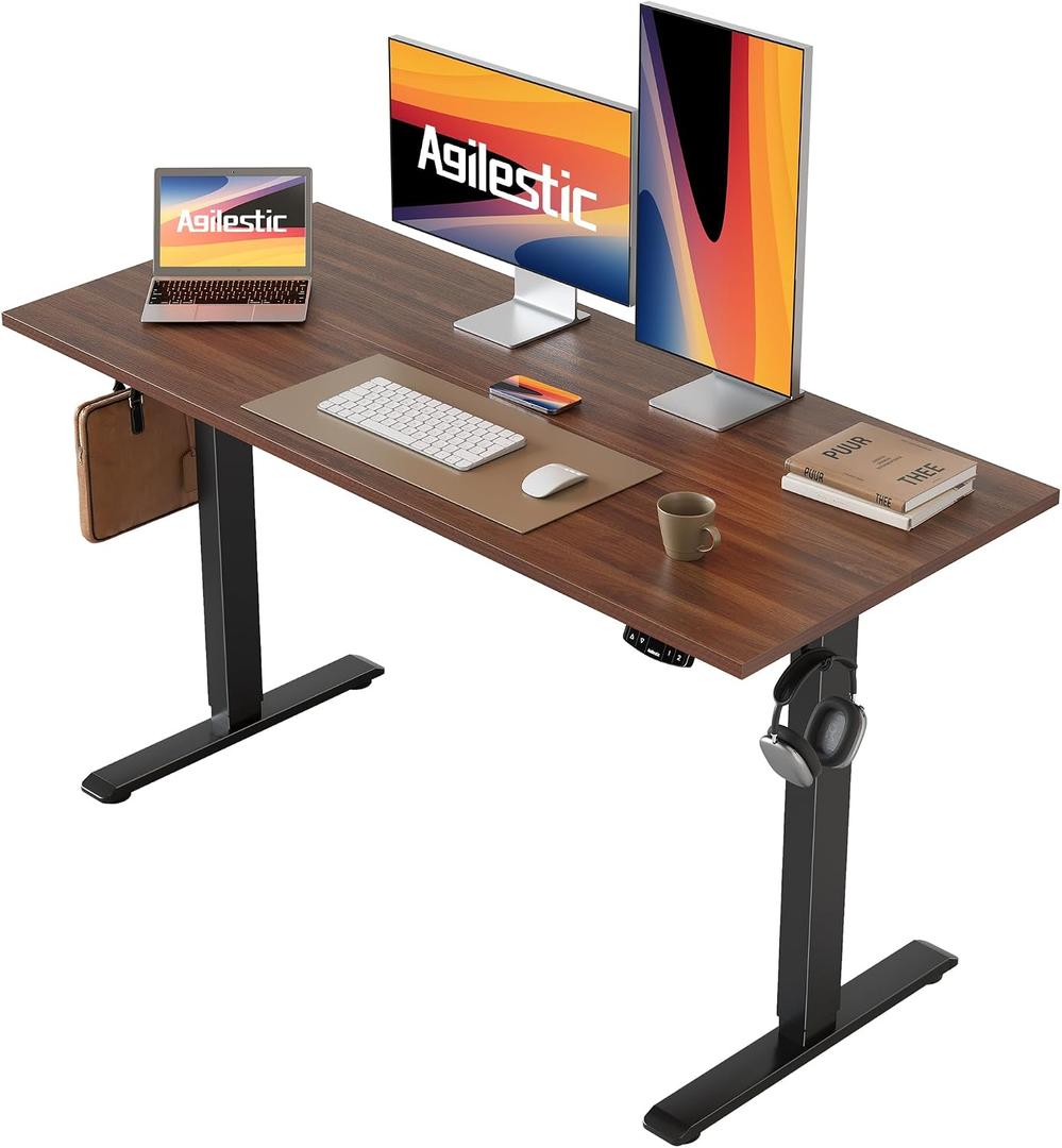 Agilestic Electric Standing Desk, 48 x 24 Inches Height Adjustable Desk, Sit Stand up for Work Office Home, Ergonomic Rising Computer Table with Memory Preset, Dark Walnut