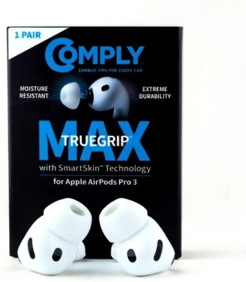 Comply TrueGrip MAX | Premium Memory Foam Replacement Earbud Tips for Apple AirPods Pro Gen 3 | Long Lasting Comfort, MAX Durability, Secure Fit, Superior Noise Isolation| White (Small) (1 Pair)