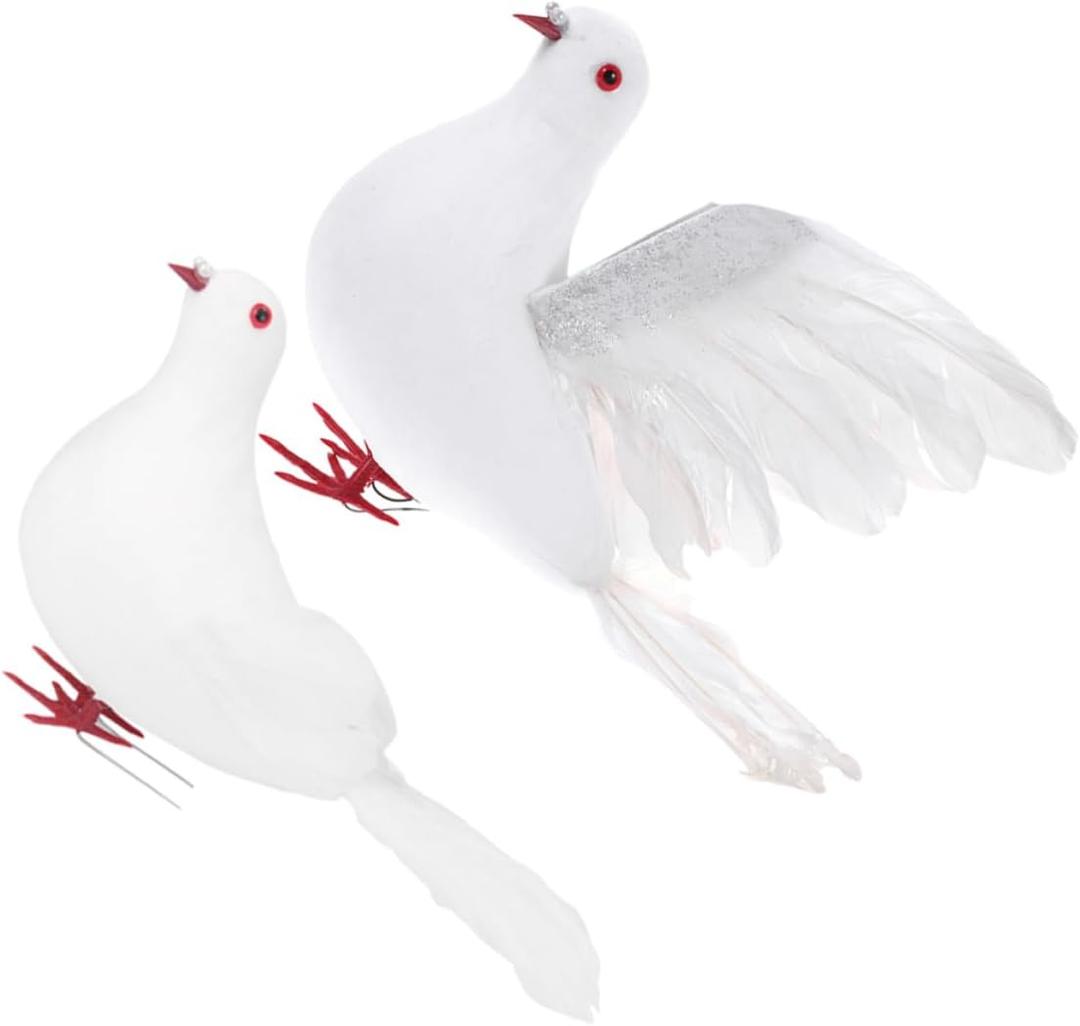 Hemoton 2Pcs Lifelike Artificial Foam Doves White Feathered Pigeon Birds for Wedding and Garden Decoration Elegant Outdoor Decor Accents for Parties and Events