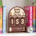 KACIOLA STUDIO Book Counter Sign, Books Read This Year Counter, Gifts for Booklovers/Reader/Women, Bookshelf Book Store Decor, Romantasy Bookish Gift (Brown Books Read Tracker)