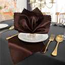 RUDONG M 72 Pack Chocolate Brown Satin Napkin, 17 x 17 Inch Square Cloth Napkins, Soft Fabric Napkin with Scalloped Edges, Reusable Washable Dinner Table Napkins for Wedding, Banquet, Party