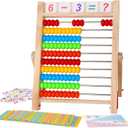 Wooden Abacus for Kids Math, Educational Counting Toy with Counting Sticks and Number Alphabet Cards, Preschool Learning Toys Gift for Boys Girls Age 3+ Years Old