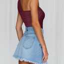 REORIA Womens Sexy One Shoulder Asymmetrical Tank Top Leopard Print Mesh Ruched Sleeveless Backless Trendy Going Out Thong Bodysuits Tops Burgundy Small