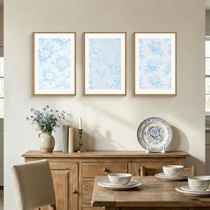 HPNIUB Boho Classic Chinoiserie Floral Framed Wall Art Set -24''x36''x3