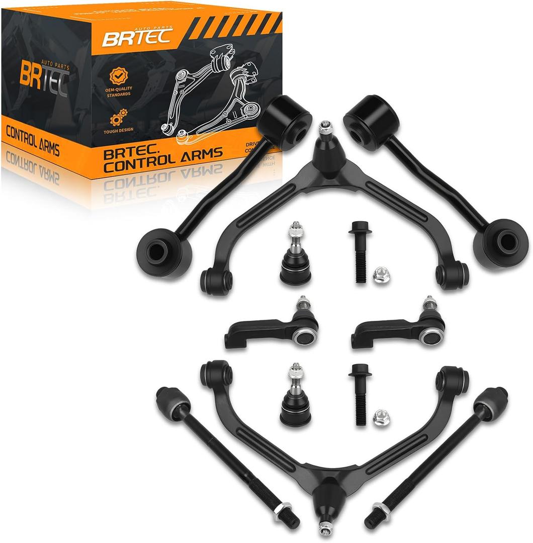 10pc Front Upper Control Arms Kit Compatible with Jeep Liberty 2.4L & 3.7L 2002 2003 2004 w/Ball Joints - Lower Ball Joints - Inner Outer Tie Rod - Sway Bar Links