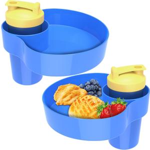 Car Seat Snack Tray for Kids: Kids Car Travel Tray with Cup Holder, Toddlers Road Trip Essential, Snacks Food Plate for Stroller, SnackTray with a Cup Holder (2, blue)