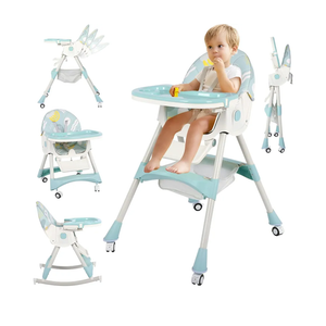 6 in 1 Convertible Baby High Chair with Wheels and Footrest,Foldable Portable Adjustable Backrest and Seat Height for Infant Toddler Baby Boy Girl,Green