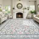 Collive 8x10 Area Rugs for Living Room, Floral Machine Washable Large Rug, Soft Low Pile Non Slip Indoor Carpet for Girls Bedroom Playroom Nursery Dining Room Office, Grey (8' x 10' (Rectangular))