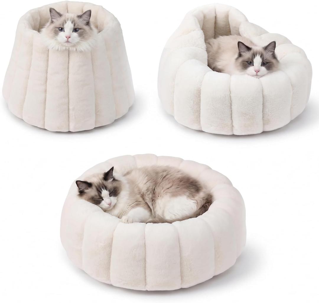 PAWSPIK 3-in-1 Convertible Plush Cave & Donut Bolster Dog & Cat Bed