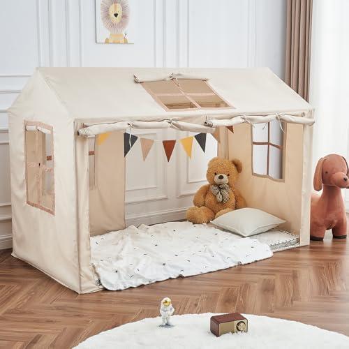 WANFASO Twin Bed Tent Indoor Bed Canopy Kids Tents with 2 Doors, Breathable Private Space Floor Fort Bed Tents for Girls Boys Tent Bed (Twin, Khaki)