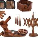 Brainmart Rosewood Yarn Winder & Swift with Wooden Yarn Bowl  30pcs Crochet Kit | Handcrafted Wooden Ball Winder, Crochet Hooks Set, Bobbins, Weaving Needles for Knitting, Crocheting & Weaving
