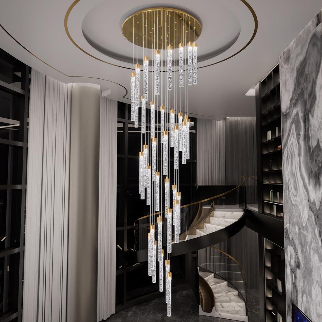 ykolupty Chandeliers for Living Room 38-Lights Modern Crystal Light Extra Large Chandelier Light Fixture Entryway Foyer High Ceiling Chandeliers Lighting with Sloping Ceiling (Gold Chandelier)