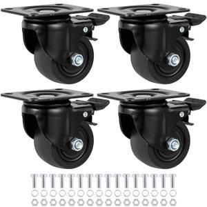 Finnhomy 3 Inch Caster Wheels Set of 4 Heavy Duty Low Profile Plate Swivel Casters with Brake Premium Solid Nylon Wheels 4,400 Lb Anti-wear Lockable Furniture Caster Sturdy for Toolbox Workbench Black