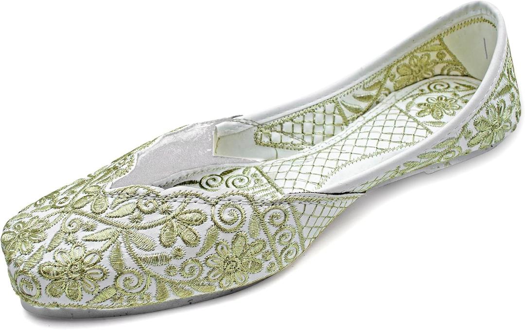 Chandrakala Bridal Mojaris for Women Flats Punjabi Jutti Ethnic Flats,(WF140-P) (8, White-gold)